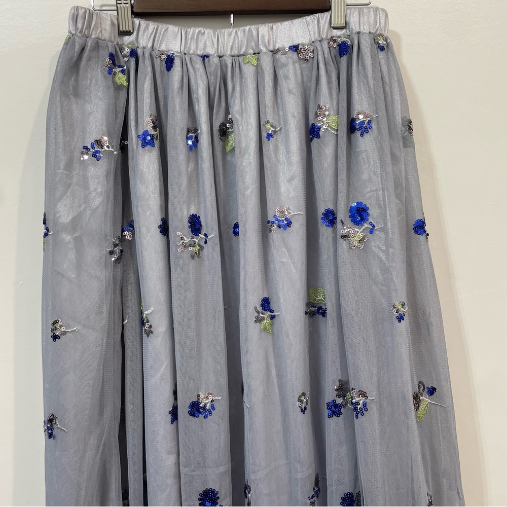 Elestory Blue Star Multicolored A-line Pleated Embellishments Maxi Skirt Size M - Picture 3 of 9
